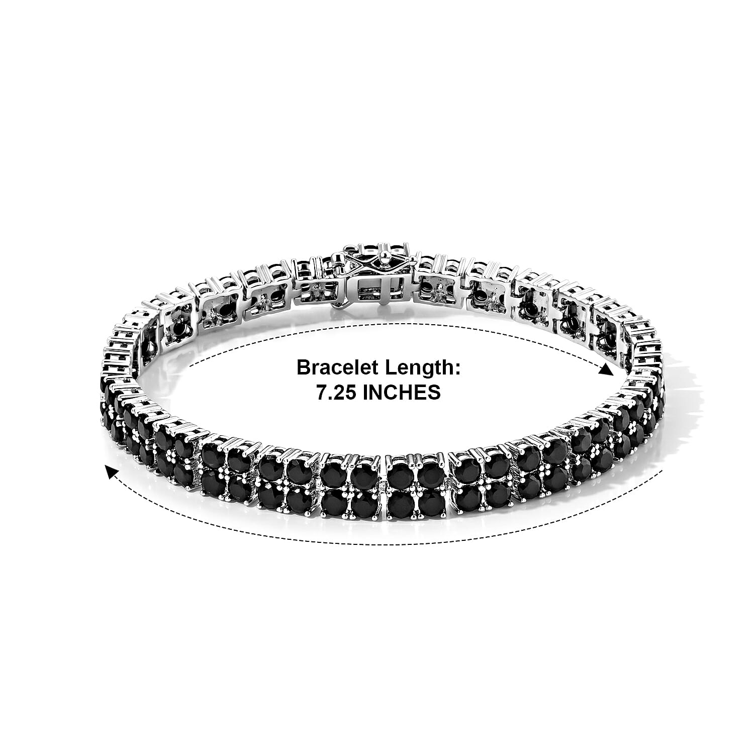 EverTrue Thai Black Spinel 11.50 ctw 3 Row Bracelet in Silvertone (6.50 In)