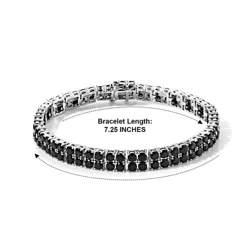 EverTrue Thai Black Spinel 11.50 ctw 3 Row Bracelet in Silvertone (6.50 In)