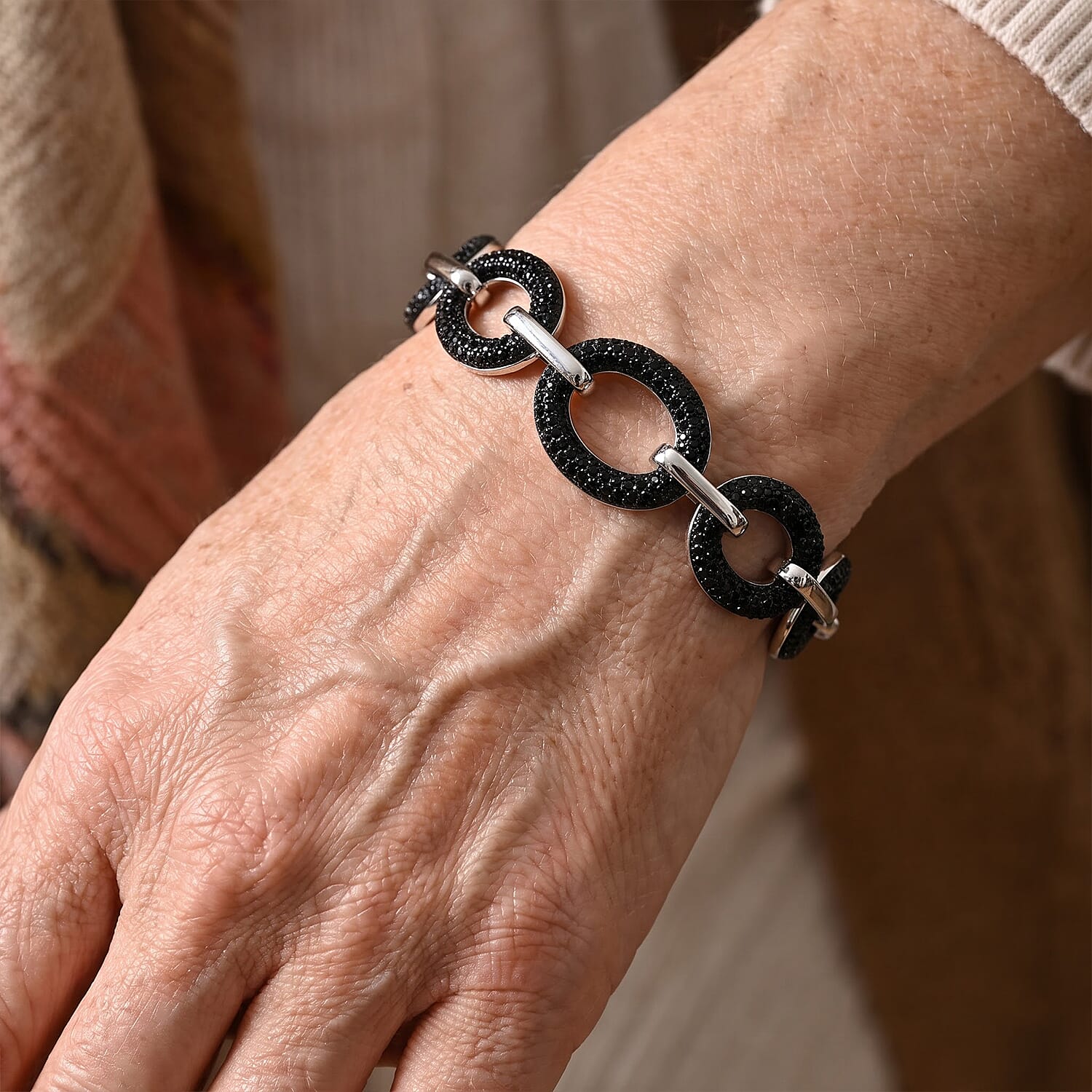 EverTrue Thai Black Spinel 14.60 ctw Bracelet in Dualtone (6.50-8.0In)