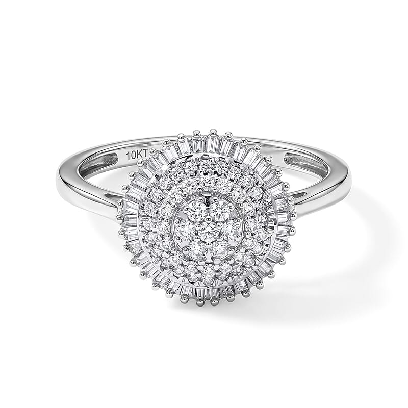 Luxoro Diamond G-H I1 0.50 ctw Sunburst Ring in 10K White Gold (Size  7.0)