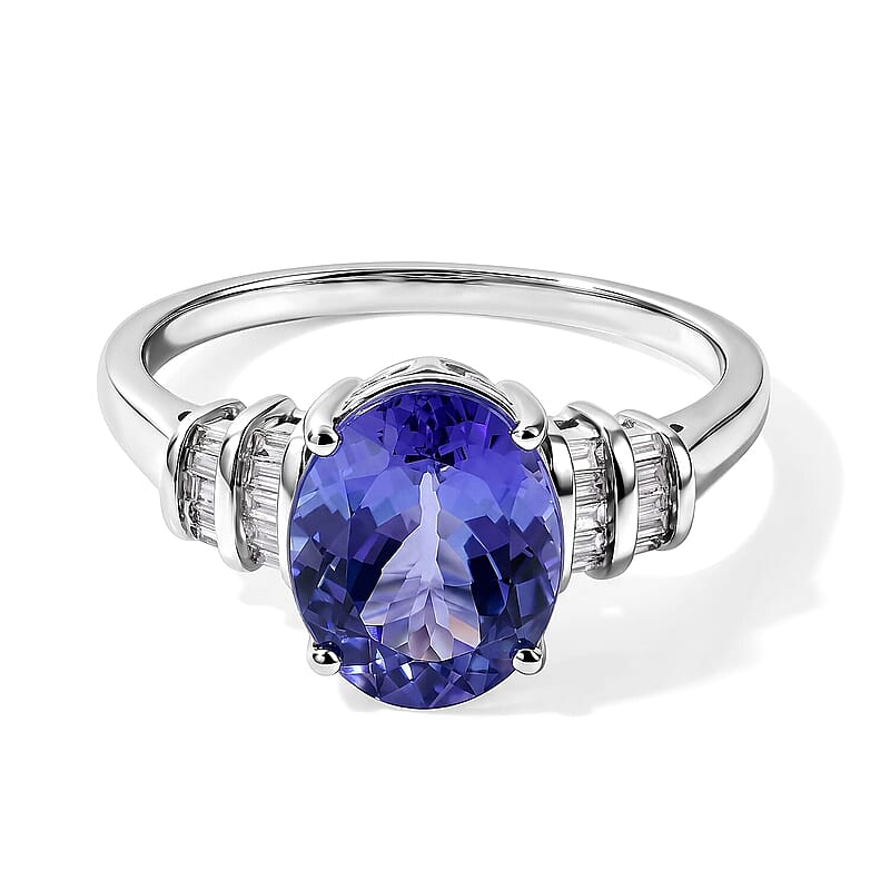Luxoro AAA Tanzanite and Diamond I2 2.45 ctw Ring in 14K White Gold (Size  6.0)