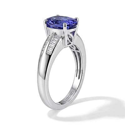 Luxoro AAA Tanzanite and Diamond I2 3.40 ctw Ring in 14K White Gold (Size 7.0)