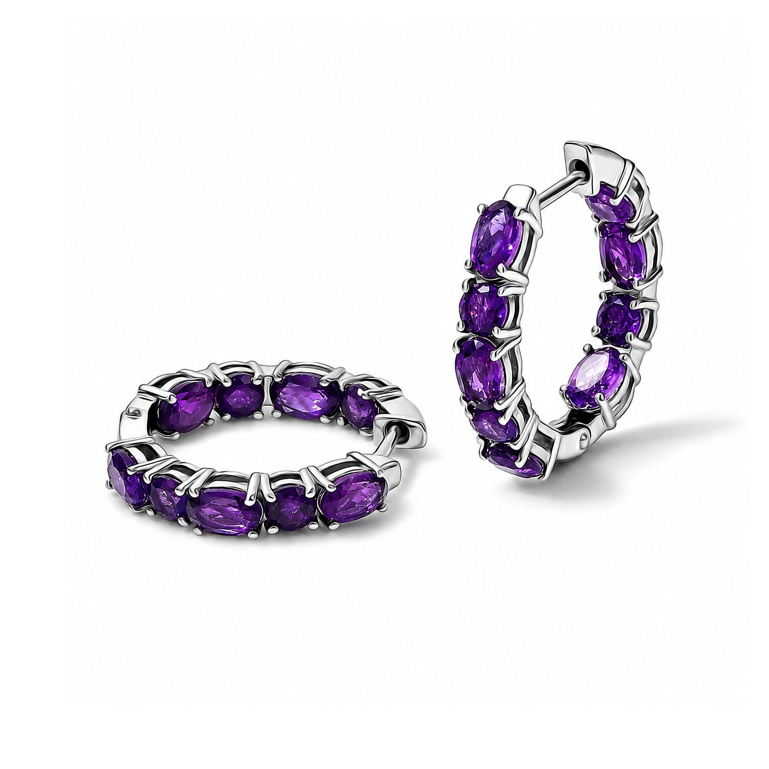 EverTrue African Amethyst 6.15 ctw Hoop Earrings in Platinum Bond
