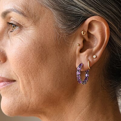 EverTrue African Amethyst 6.15 ctw Hoop Earrings in Platinum Bond