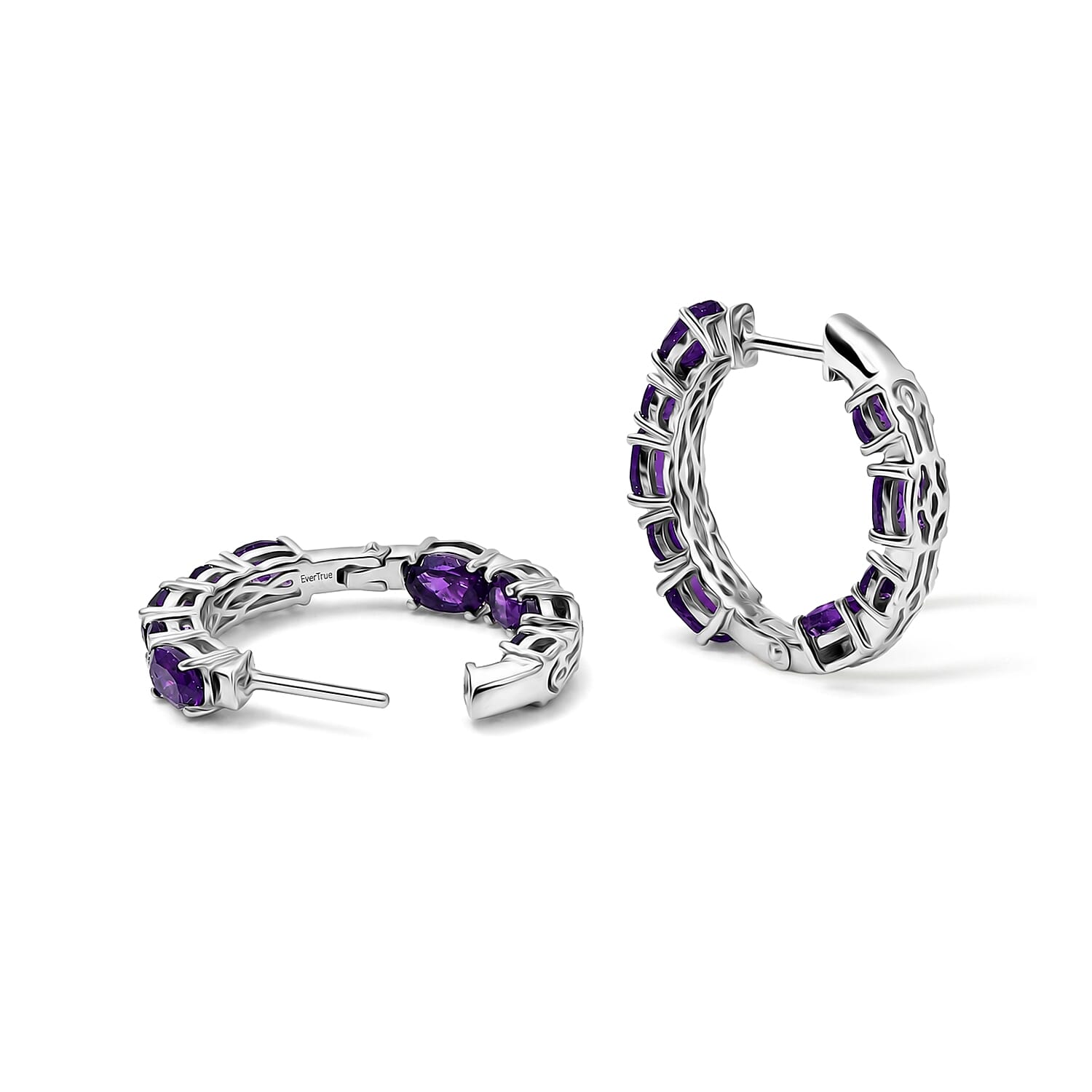 EverTrue African Amethyst 6.15 ctw Hoop Earrings in Platinum Bond