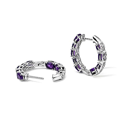 EverTrue African Amethyst 6.15 ctw Hoop Earrings in Platinum Bond