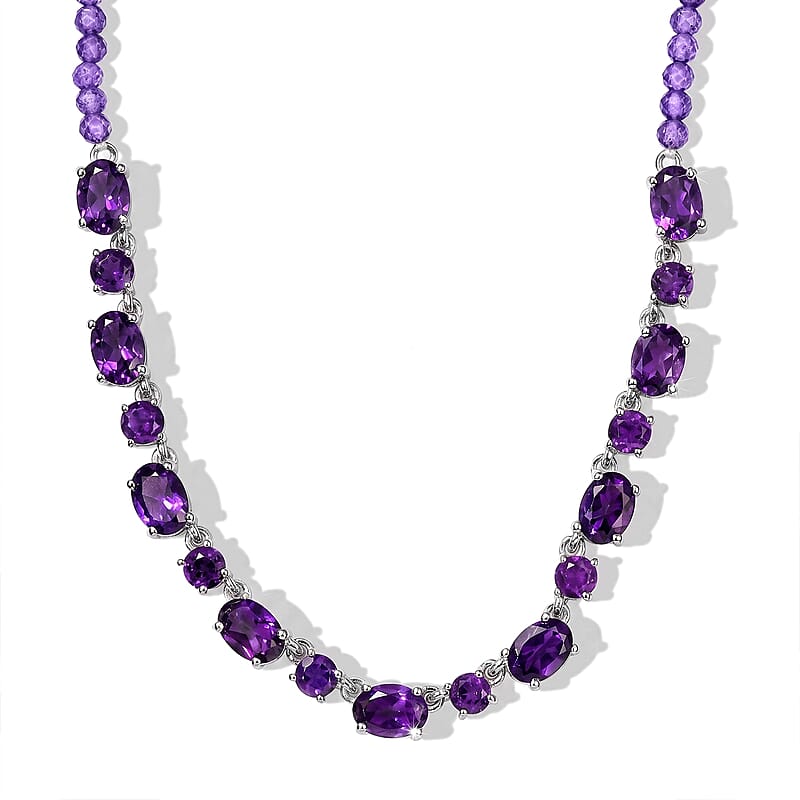 EverTrue African Amethyst 28.20 ctw Necklace (18 Inches) in Platinum Bond
