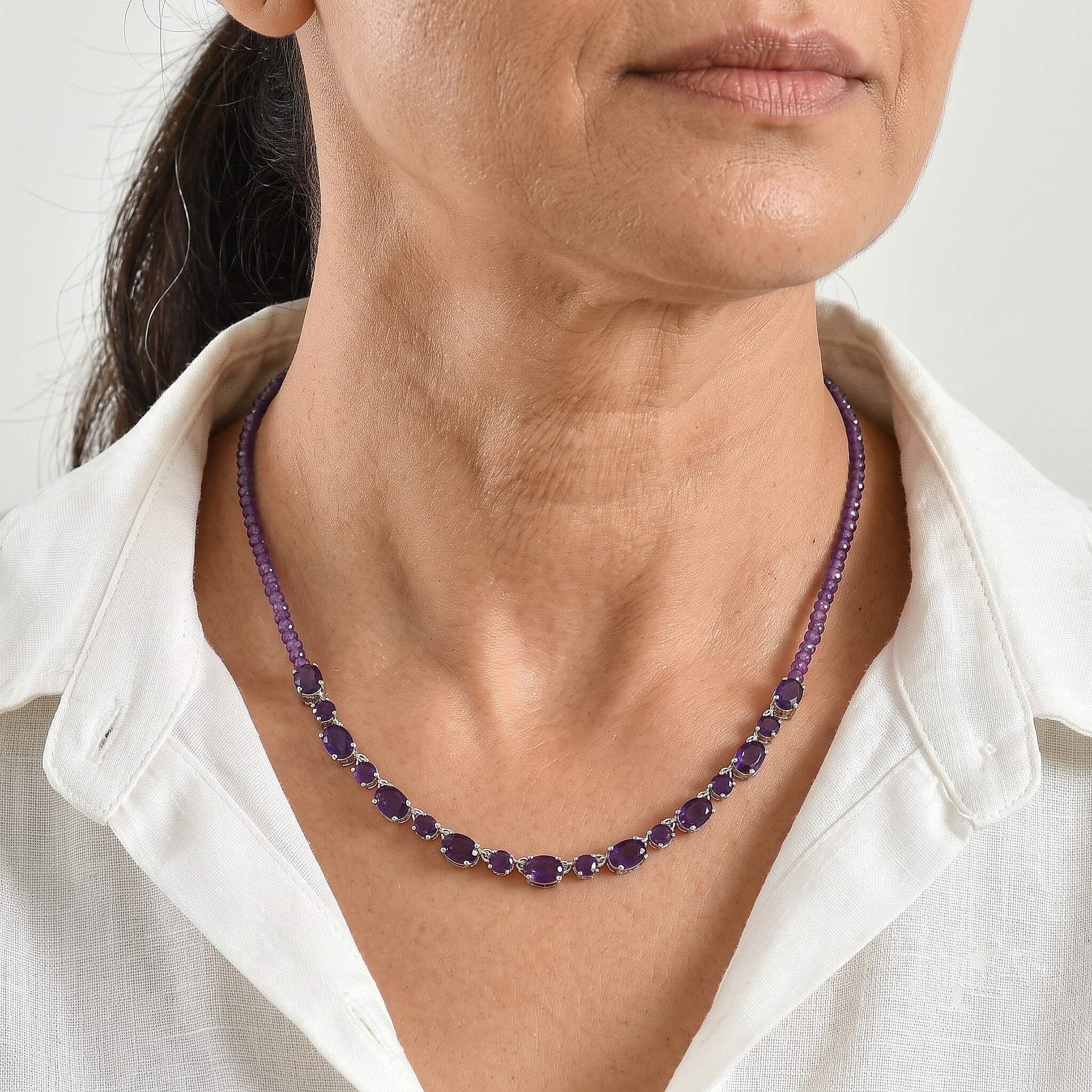 EverTrue African Amethyst 28.20 ctw Necklace (18 Inches) in Platinum Bond