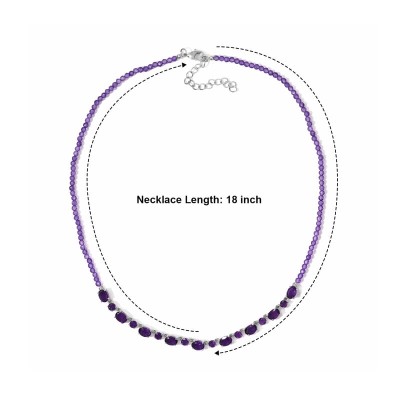 EverTrue African Amethyst 23.80 ctw Gleam Tennis Link with Beaded Necklace (18-20 Inches) in Platinum Bond