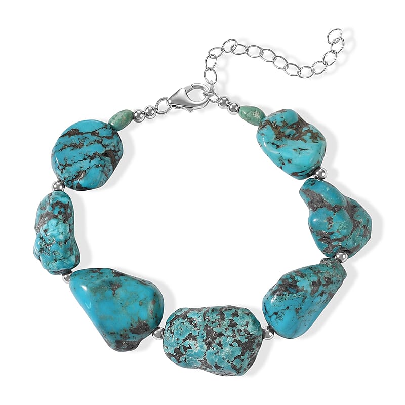 D'Joy Turquoise 125.00 ctw Bracelet in Rhodium Over Sterling Silver (7.25 In)