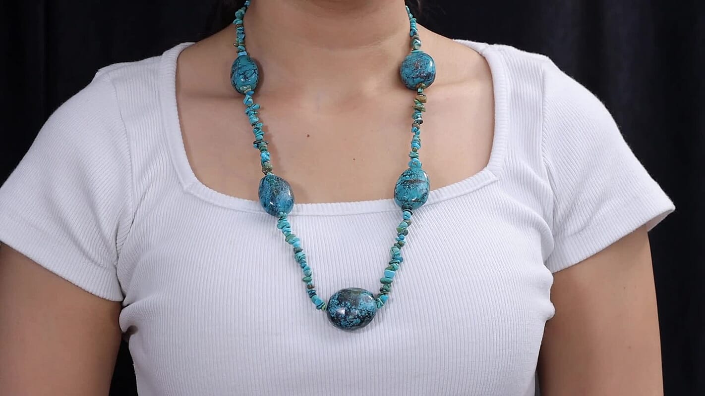 D''Joy Turquoise 490.00 ctw Necklace (26 Inches) in Rhodium Over Sterling Silver
