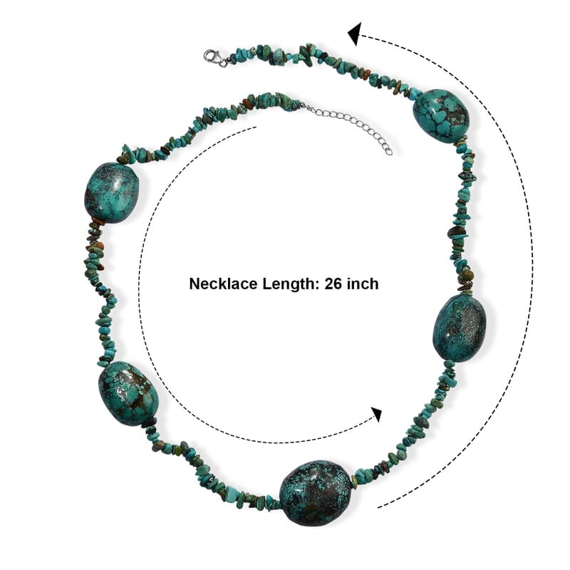 D'Joy Royal Hubei Turquoise 490.00 ctw Necklace (26 Inches) in Rhodium Over Sterling Silver