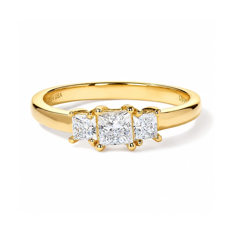 D'Joy Moissanite 0.65 ctw Bond Collection 3 Stone Ring in 18K Vermeil Yellow Gold Over Sterling Silver (Size 5.0)