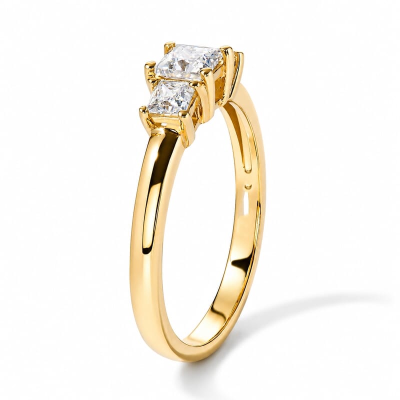 D'Joy Moissanite 0.65 ctw Bond Collection 3 Stone Ring in 18K Vermeil Yellow Gold Over Sterling Silver (Size 5.0)