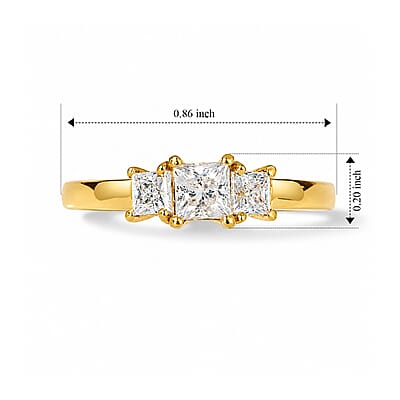 D'Joy Bond Collection Moissanite 3 Stone Ring in 18K Vermeil YG Over Sterling Silver (Size 5.0) 0.65 ctw