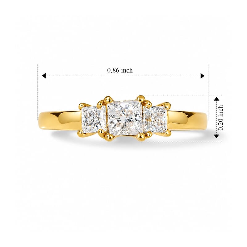 D'Joy Moissanite 0.65 ctw Bond Collection 3 Stone Ring in 18K Vermeil Yellow Gold Over Sterling Silver (Size 5.0)