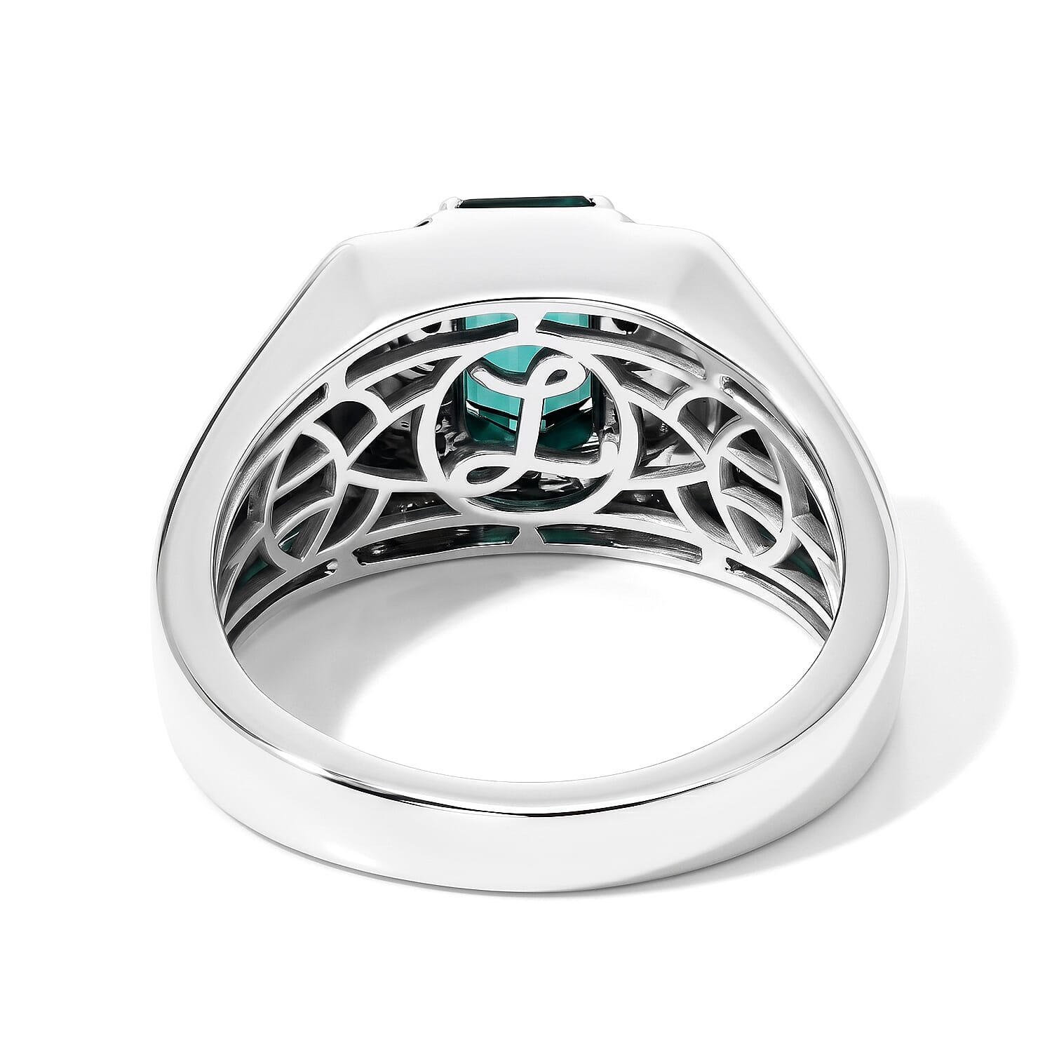 Luxoro AAA Monte Belo Indicolite and Diamond I2 1.60 ctw Men's Ring in 10K White Gold (Size 10.0) 7.35 Grams