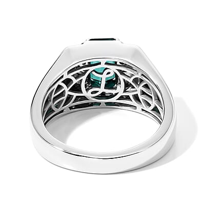Luxoro AAA Monte Belo Indicolite and Diamond I2 1.60 ctw Men's Ring in 10K White Gold (Size 10.0) 7.35 Grams