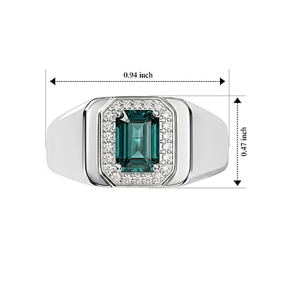 Luxoro AAA Monte Belo Indicolite and Diamond I2 1.60 ctw Men's Ring in 10K White Gold (Size 10.0) 7.35 Grams
