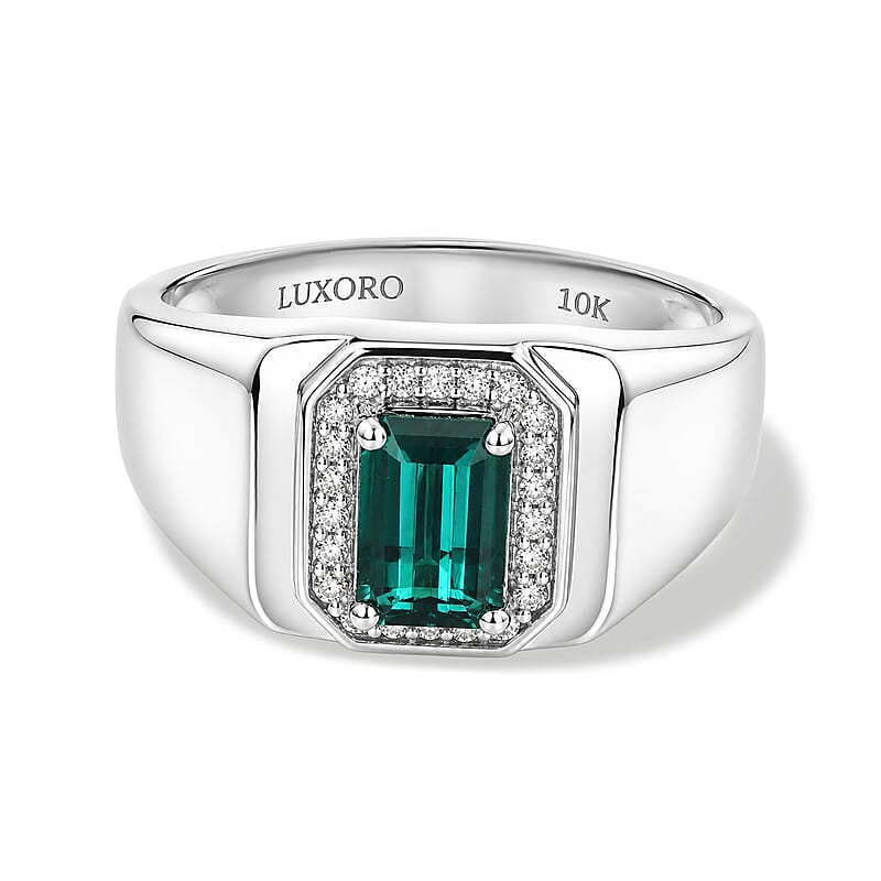 Luxoro AAA Monte Belo Indicolite and Diamond I2 1.60 ctw Ring in 10K White Gold (Size 9.0) 7.35 Grams