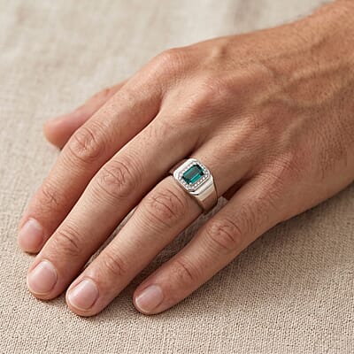 Luxoro AAA Monte Belo Indicolite and Diamond I2 1.60 ctw Ring in 10K White Gold (Size 9.0) 7.35 Grams