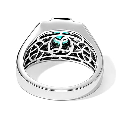Luxoro AAA Monte Belo Indicolite and Diamond I2 1.60 ctw Ring in 10K White Gold (Size 9.0) 7.35 Grams