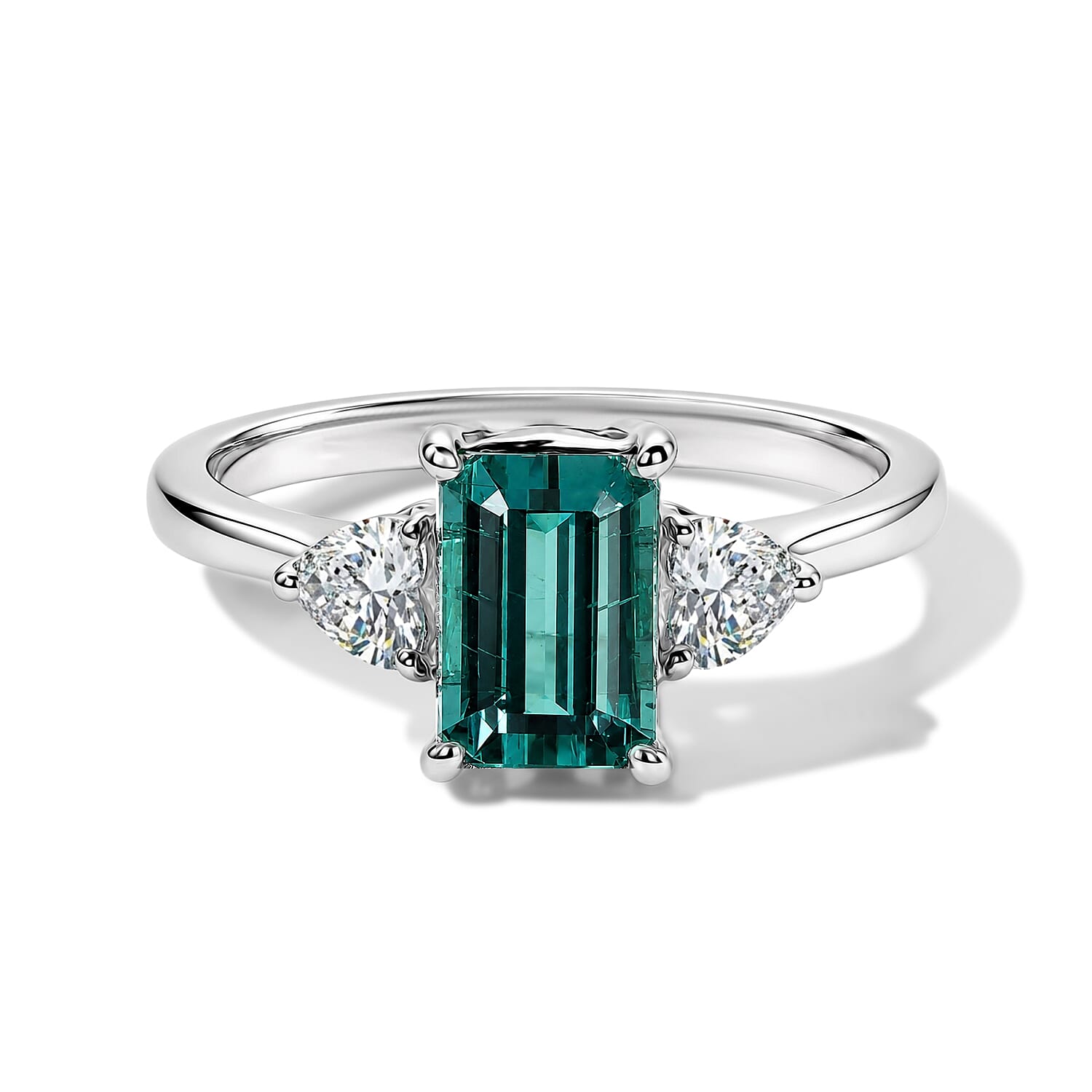 AAA Monte Belo Indicolite and Luxuriant Lab Grown Diamond E-F VS 2.35 ctw Deco Romance Ring in 10K White Gold (Size 6.0)