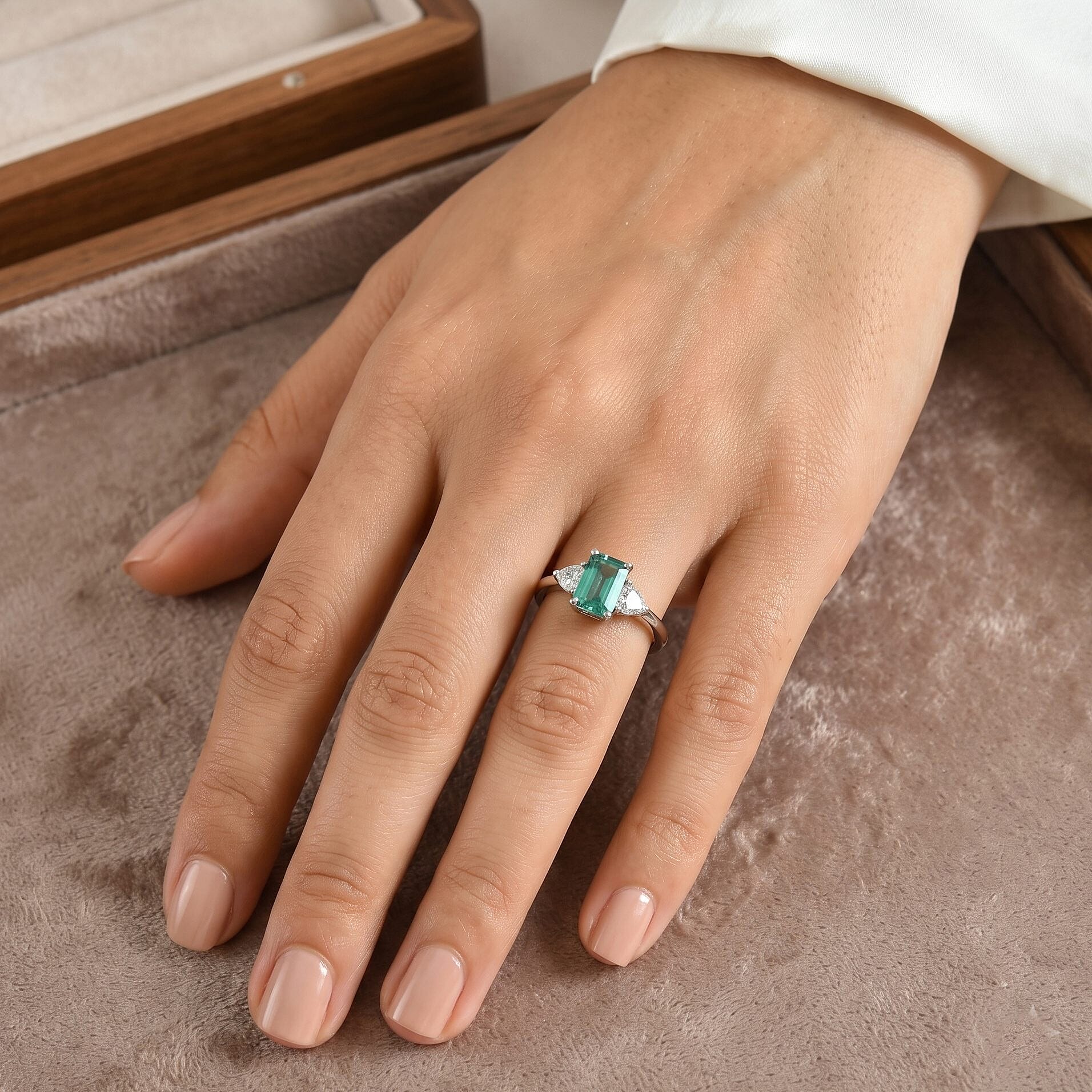 AAA Monte Belo Indicolite and Luxuriant Lab Grown Diamond E-F VS 2.35 ctw Deco Romance Ring in 10K White Gold (Size 6.0)