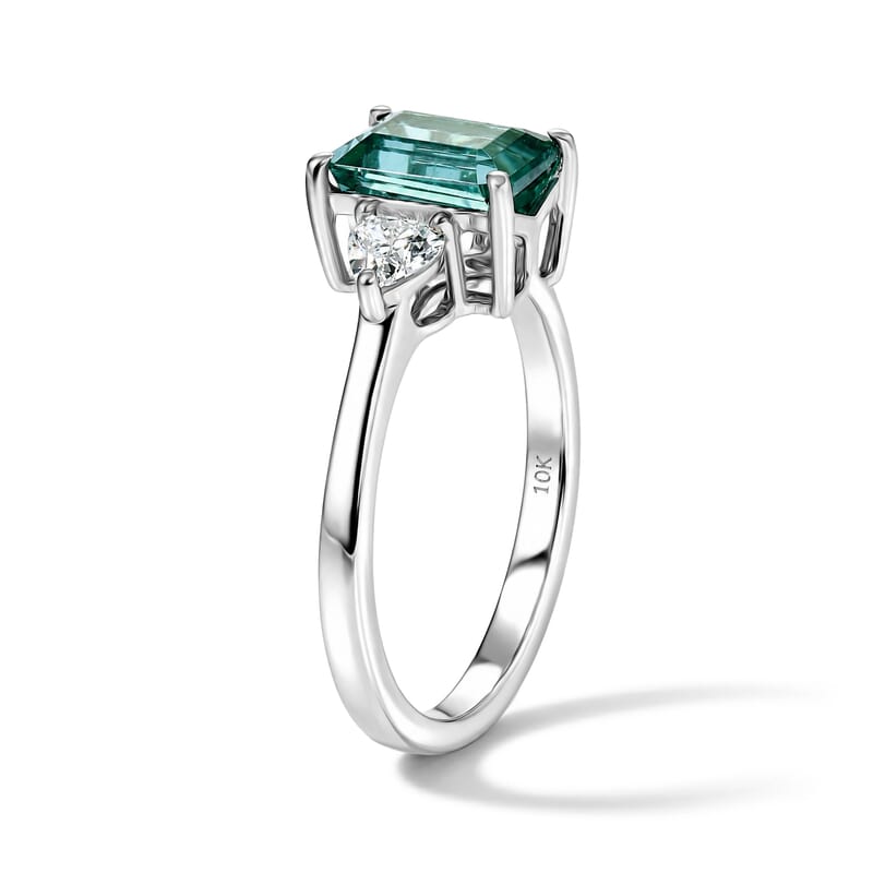 AAA Monte Belo Indicolite and Luxuriant Lab Grown Diamond E-F VS 2.35 ctw Deco Romance Ring in 10K White Gold (Size 6.0)