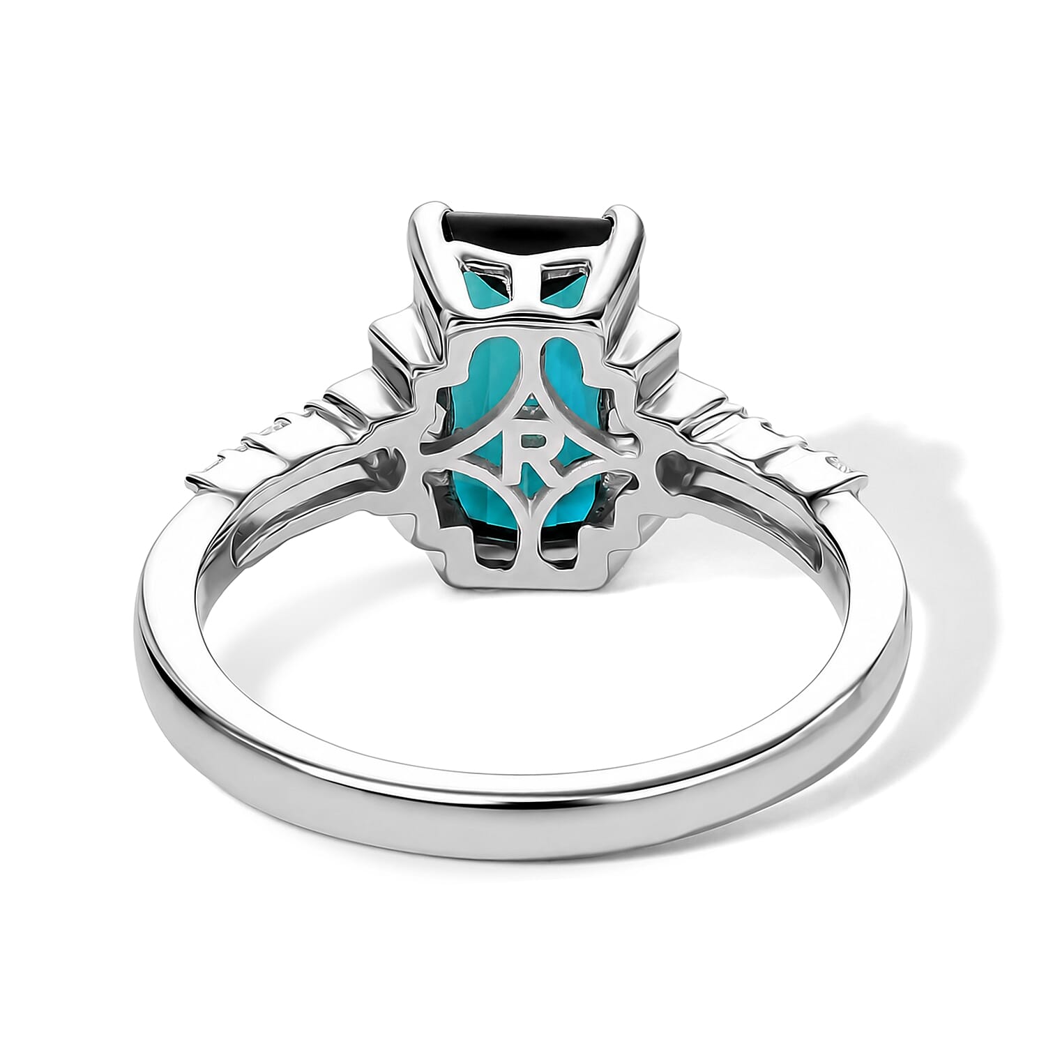 AAA Monte Belo Indicolite and Luxuriant Lab Grown Diamond E-F VS 2.35 ctw Deco Romance Ring in 10K White Gold (Size 6.0)