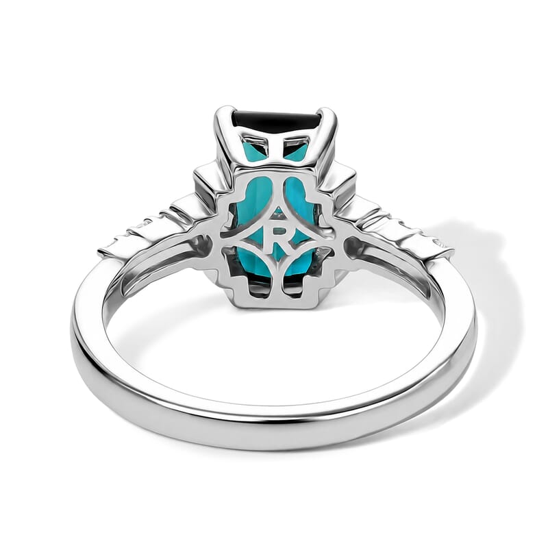 AAA Monte Belo Indicolite and Luxuriant Lab Grown Diamond E-F VS 2.35 ctw Deco Romance Ring in 10K White Gold (Size 6.0)