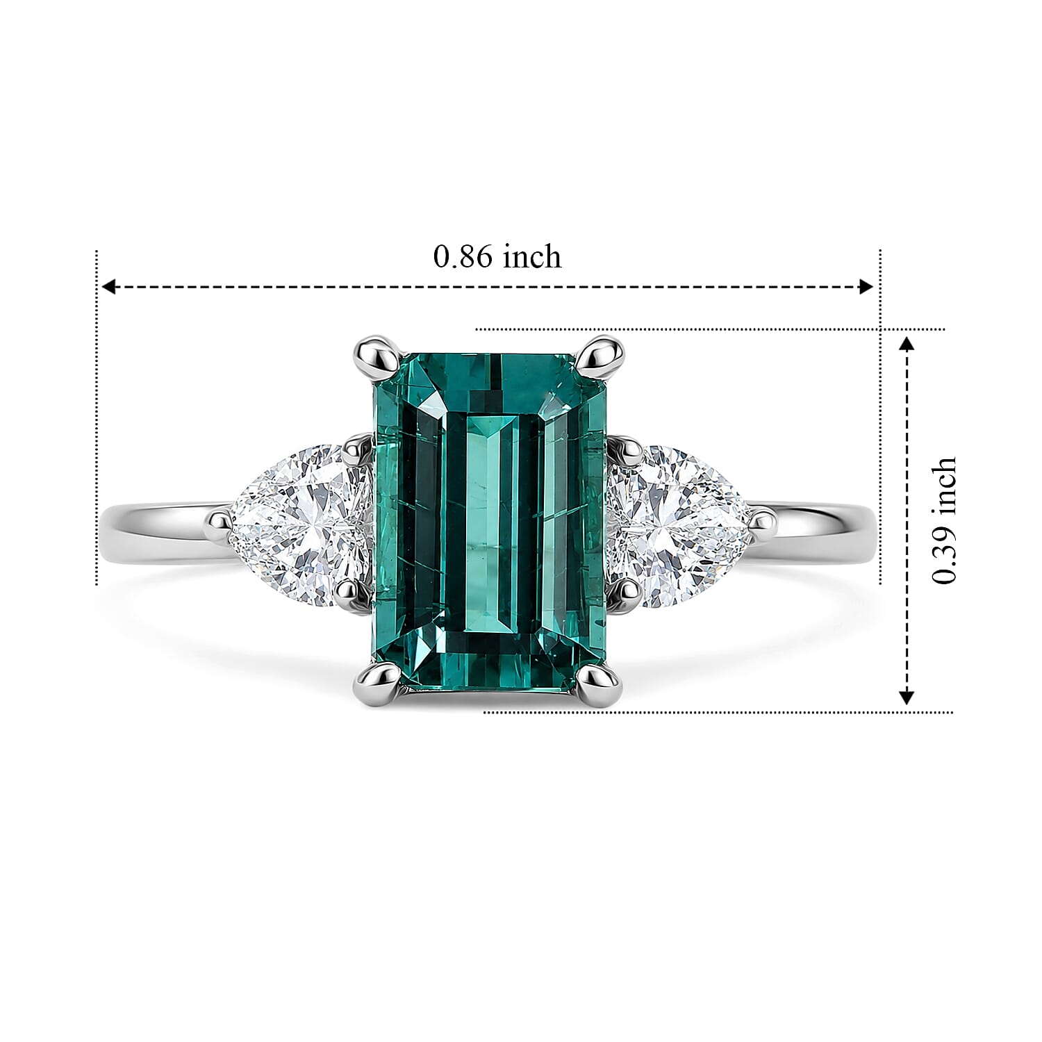 AAA Monte Belo Indicolite and Luxuriant Lab Grown Diamond E-F VS 2.35 ctw Deco Romance Ring in 10K White Gold (Size 6.0)