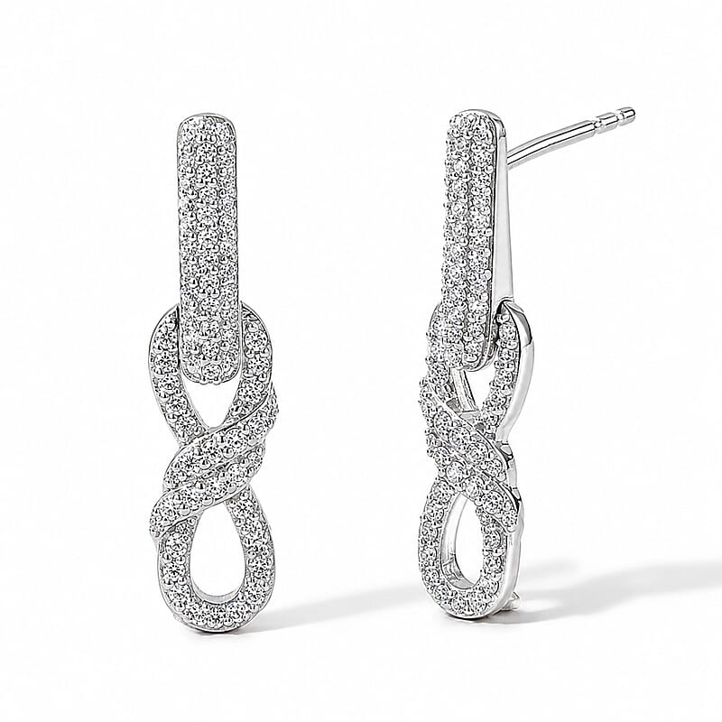 D'Joy Bond Collection Moissanite 0.60 ctw Earrings in Rhodium Over Sterling Silver
