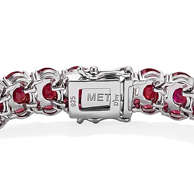 D'Joy Niassa Ruby (FF) and White Zircon 23.00 ctw Bracelet in Rhodium Over Sterling Silver (6.50 In)
