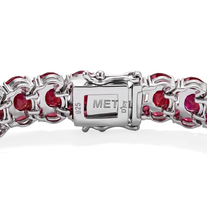 D'Joy Niassa Ruby (FF) and White Zircon 23.00 ctw Grandeur Collection Bracelet in Rhodium Over Sterling Silver (6.50 In)