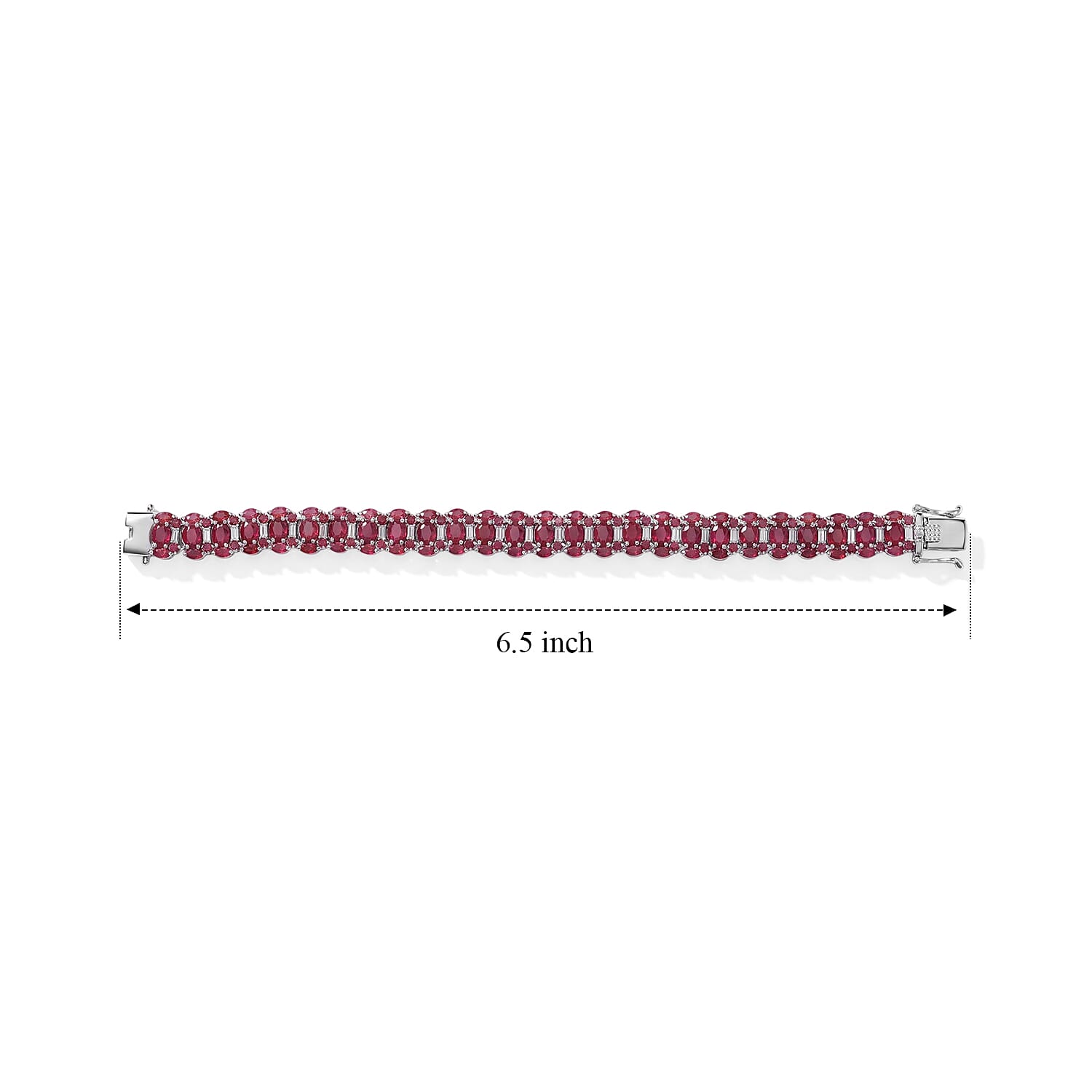 D'Joy Niassa Ruby (FF) and White Zircon 23.00 ctw Bracelet in Rhodium Over Sterling Silver (6.50 In)
