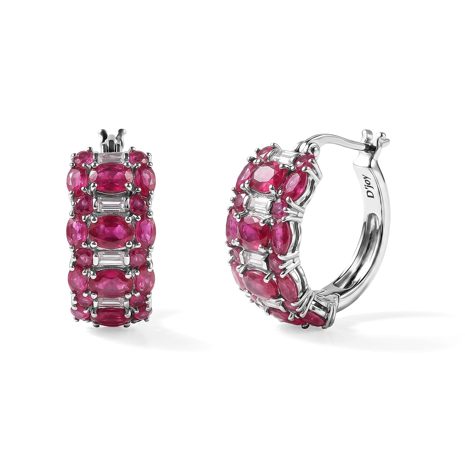 D'Joy Niassa Ruby (FF) and White Zircon 7.25 ctw Earrings in Rhodium Over Sterling Silver