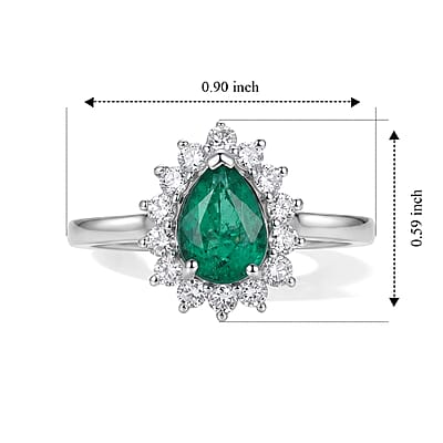 AAA Kagem Zambian Emerald and Luxuriant Lab Grown Diamond G-H SI 1.60 ctw Ring in 10K White Gold (Size 7.0)