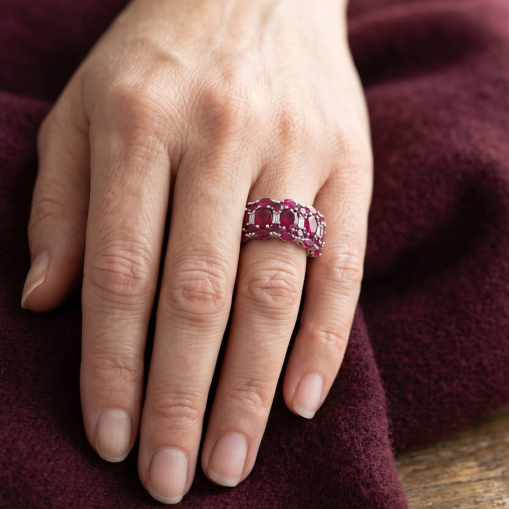 D'Joy Niassa Ruby (FF), White Zircon Ring in Rhodium Over Sterling Silver (Size 5.0) 4.60 ctw