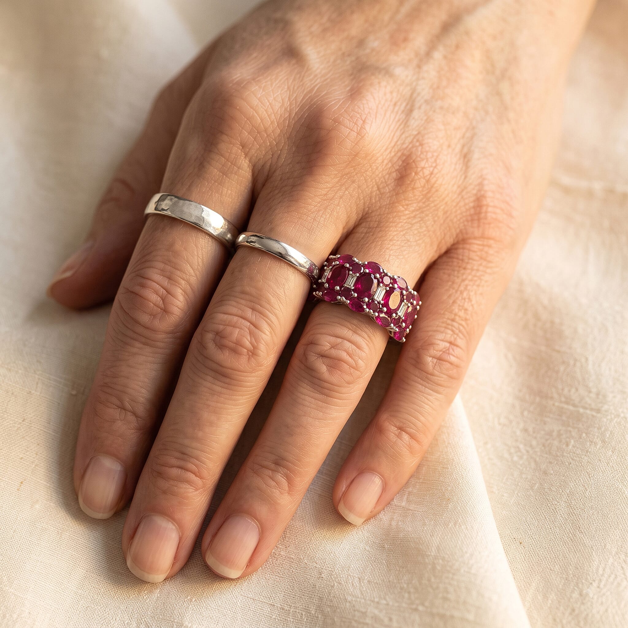 D'Joy Niassa Ruby (FF), White Zircon Ring in Rhodium Over Sterling Silver (Size 5.0) 4.60 ctw
