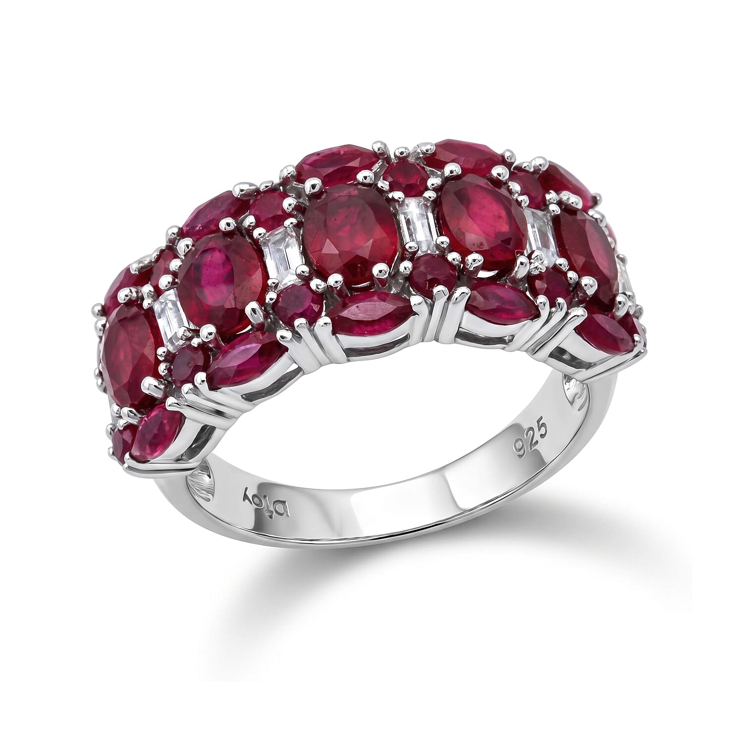 D'Joy Niassa Ruby (FF), White Zircon Ring in Rhodium Over Sterling Silver (Size 5.0) 4.60 ctw