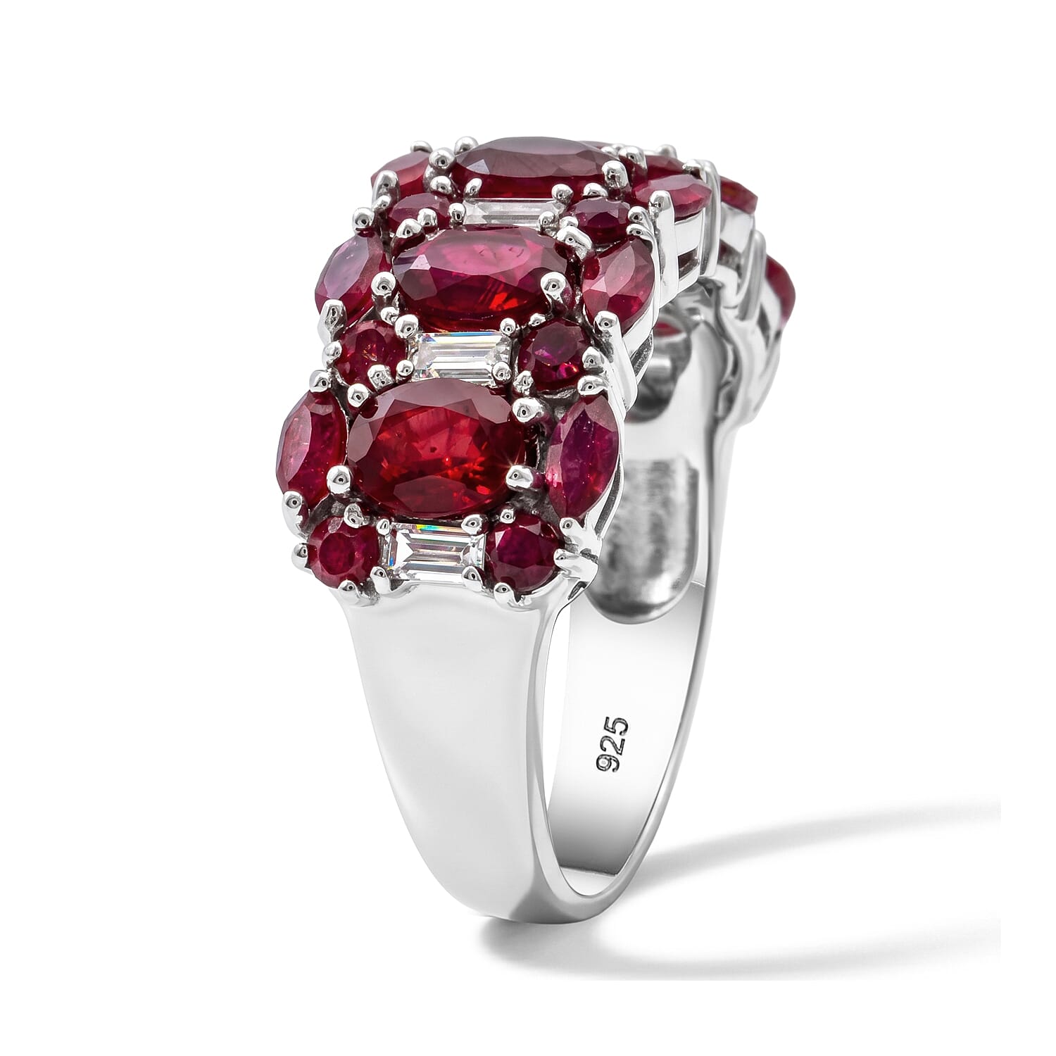 D'Joy Niassa Ruby (FF), White Zircon Ring in Rhodium Over Sterling Silver (Size 5.0) 4.60 ctw