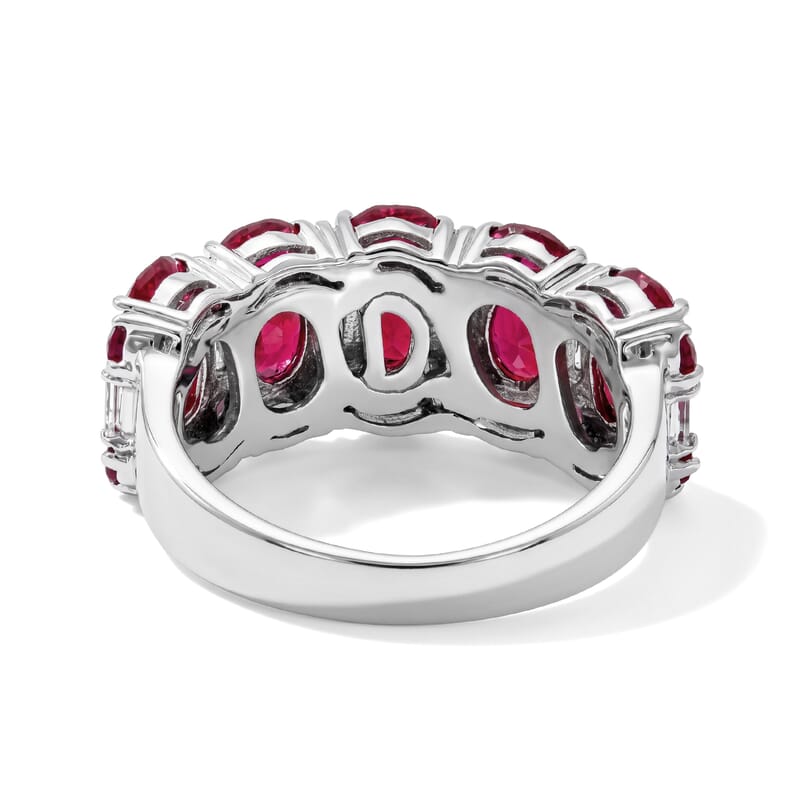 D'Joy Niassa Ruby (FF) and White Zircon 4.60 ctw Grandeur Collection Ring in Rhodium Over Sterling Silver (Size 5.0)