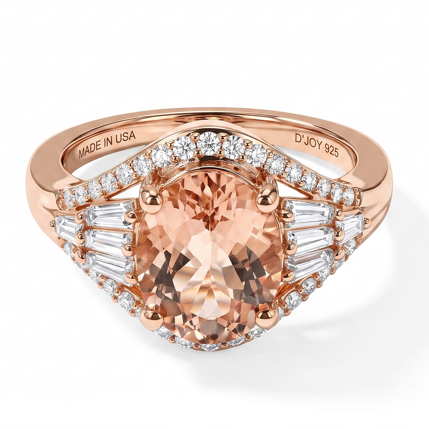 D'Joy Premium Marropino Morganite and Moissanite 3.00 ctw Ring in 18K Vermeil Rose Gold Over Sterling Silver (Size 6.0)