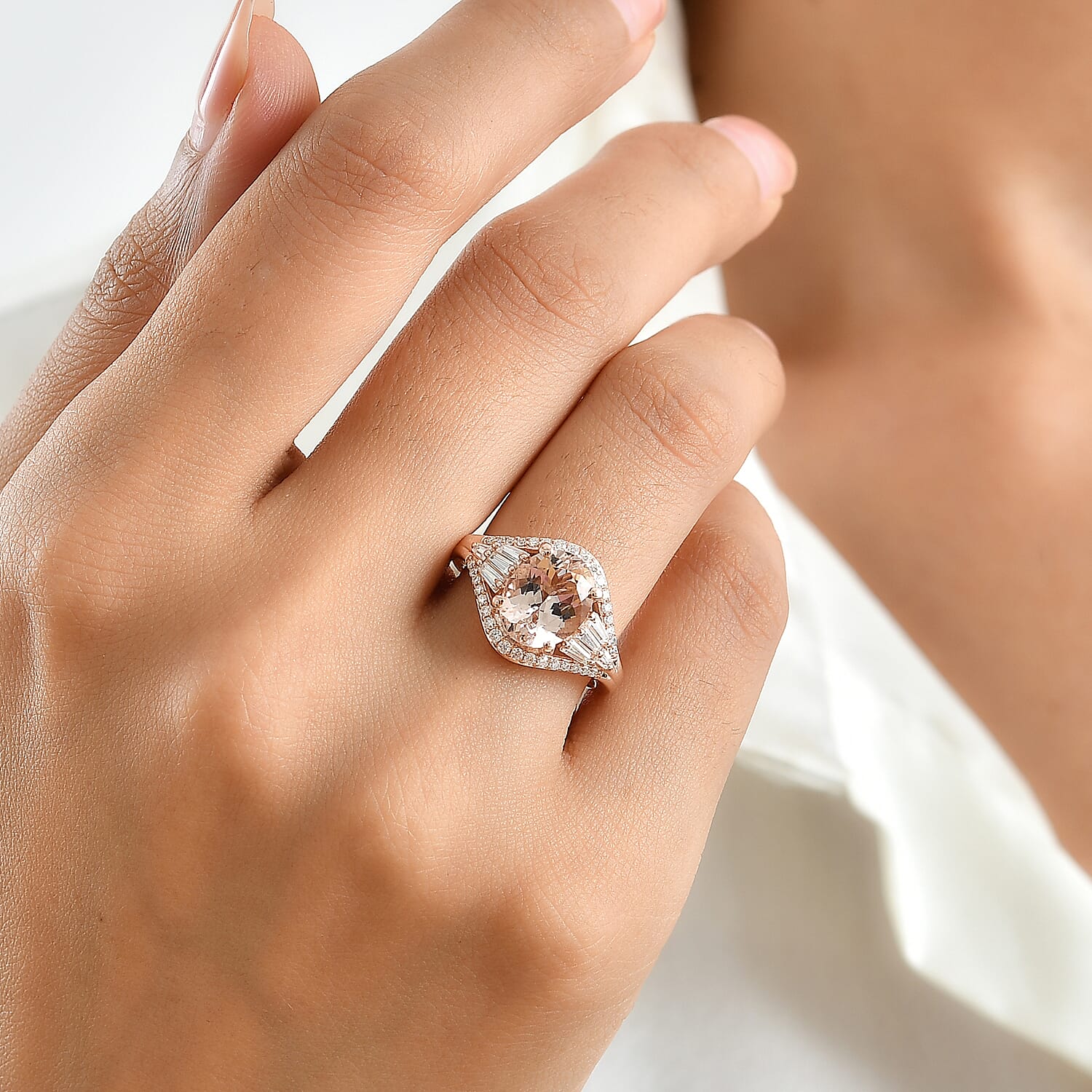 D'Joy Premium Marropino Morganite and Moissanite 3.00 ctw Ring in 18K Vermeil Rose Gold Over Sterling Silver (Size 6.0)