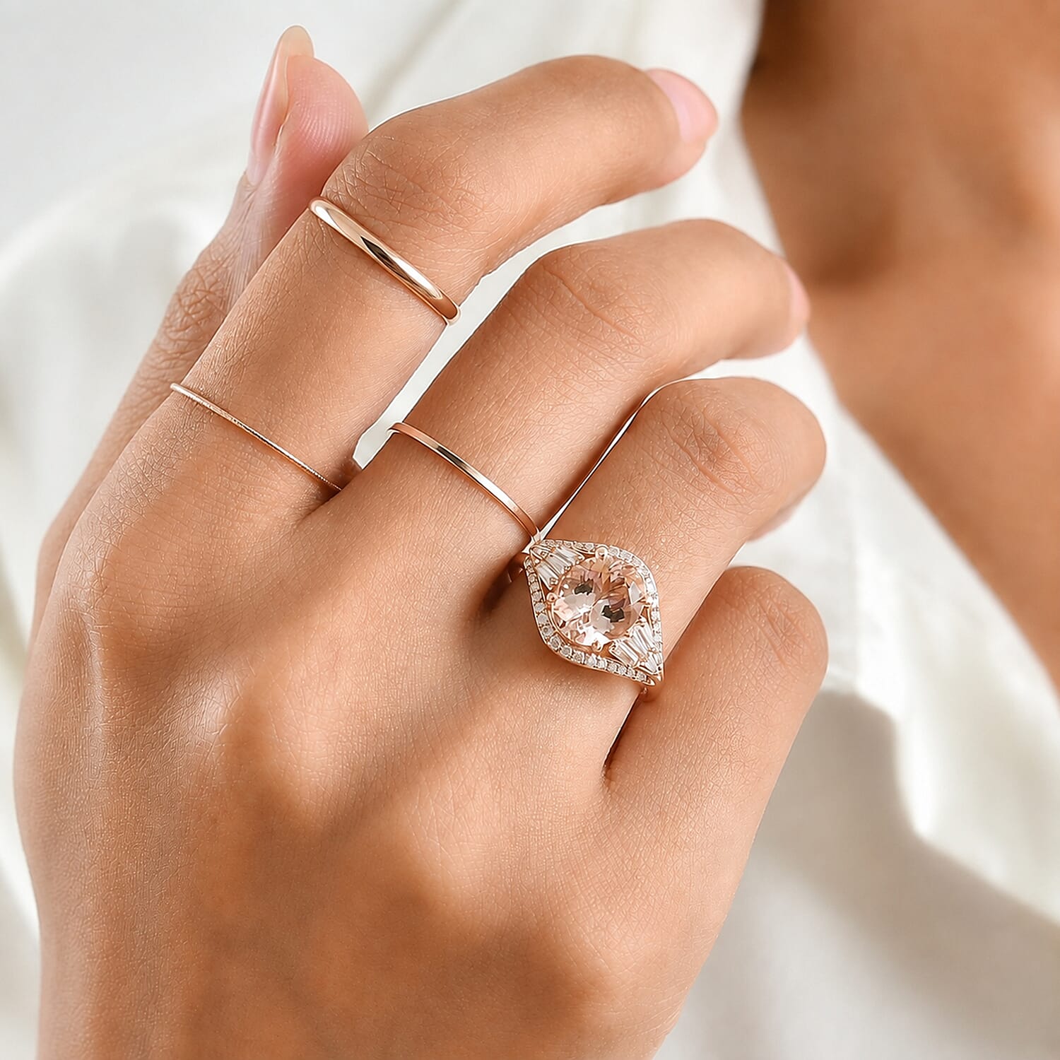 D'Joy Premium Marropino Morganite and Moissanite 3.00 ctw Ring in 18K Vermeil Rose Gold Over Sterling Silver (Size 6.0)