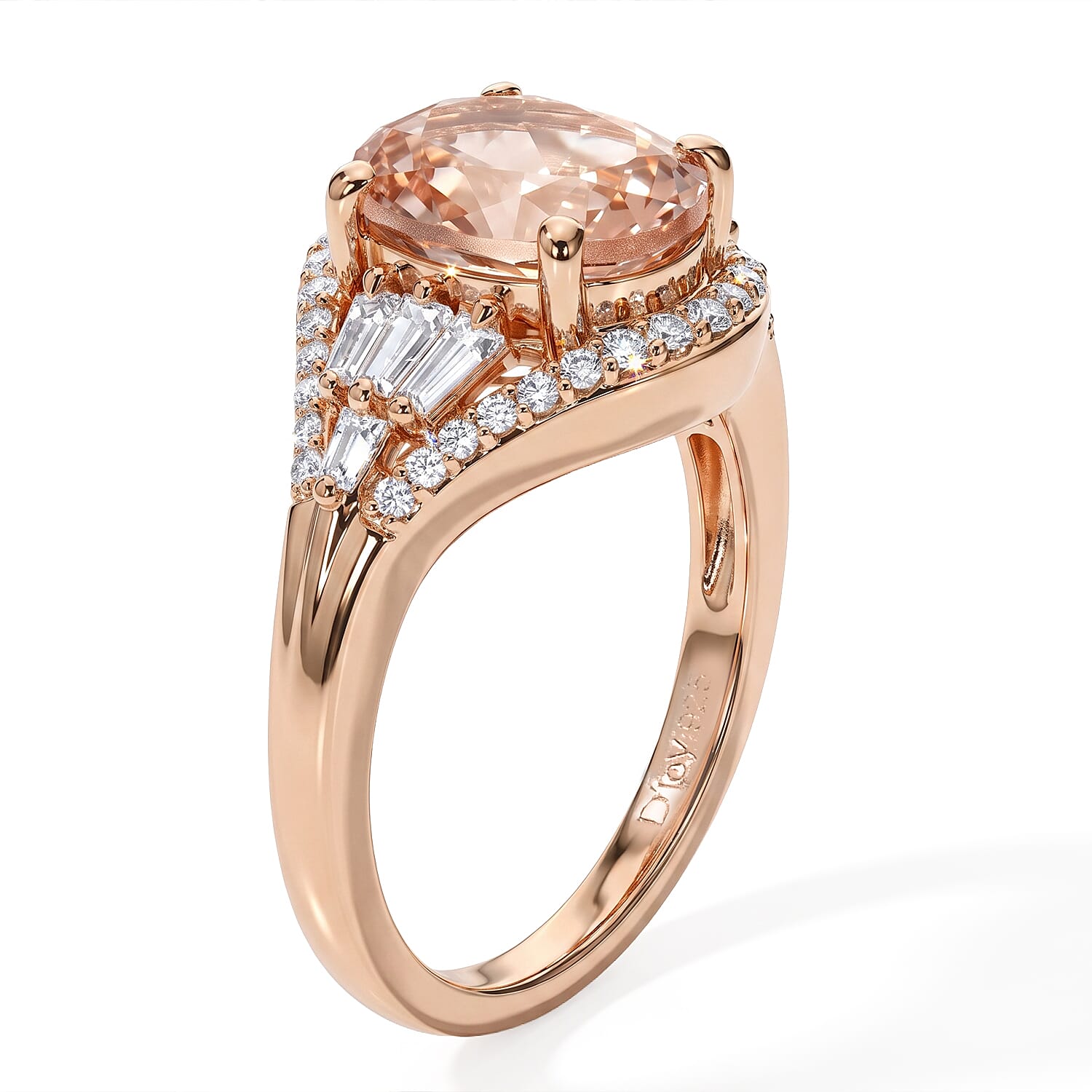 D'Joy Premium Marropino Morganite and Moissanite 3.00 ctw Ring in 18K Vermeil Rose Gold Over Sterling Silver (Size 6.0)