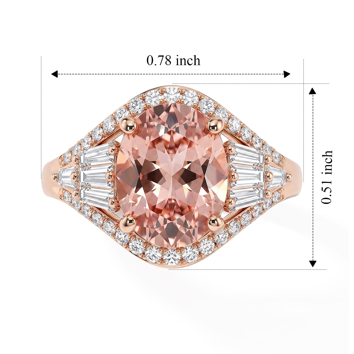 D'Joy Premium Marropino Morganite and Moissanite 3.00 ctw Ring in 18K Vermeil Rose Gold Over Sterling Silver (Size 6.0)