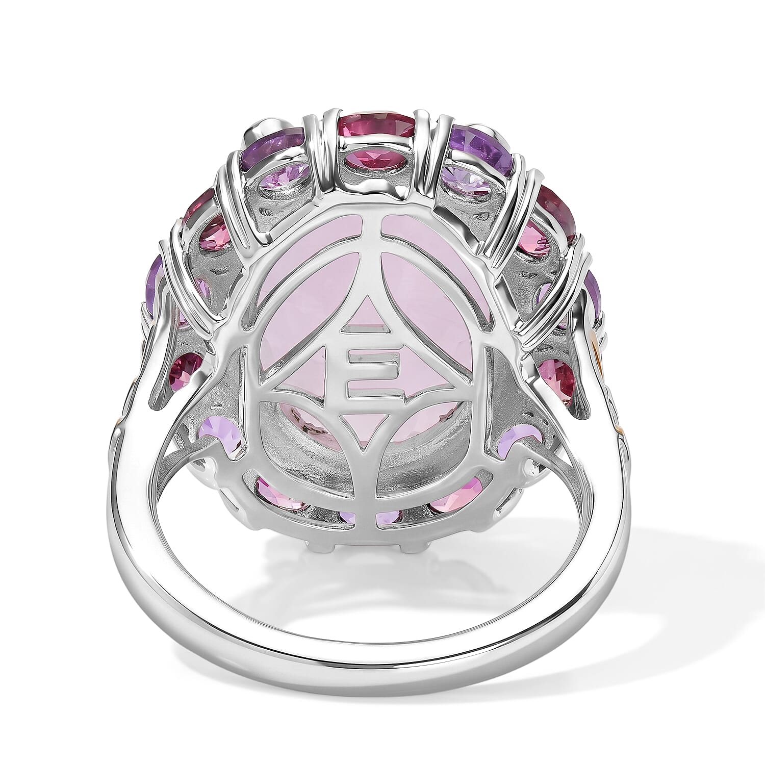 EverTrue Kunzite and Multi Gemstone 13.50 ctw Two Tone Imperial Rosette Ring in 18K YG Plated and Platinum Bond (Size 6.0)