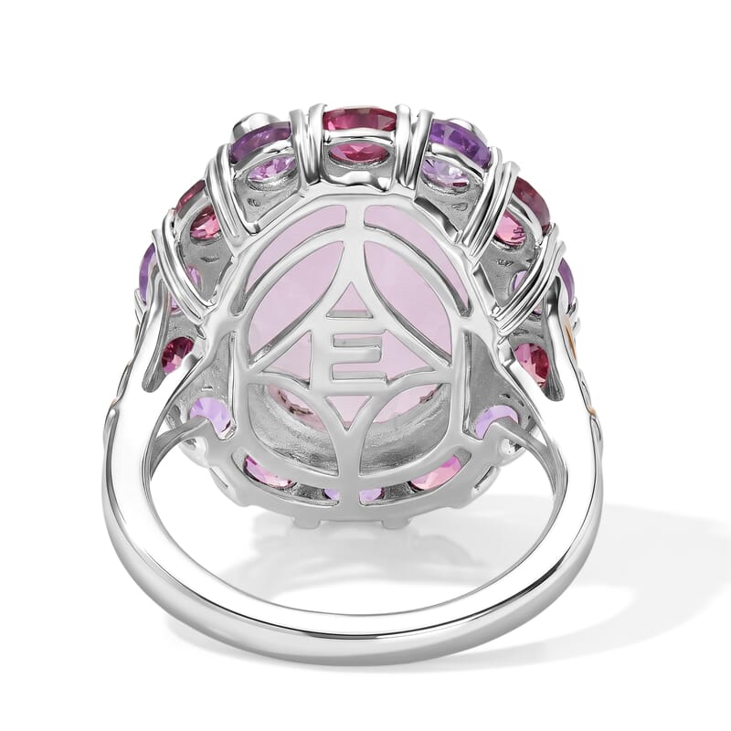EverTrue Kunzite and Multi Gemstone 13.50 ctw Two Tone Imperial Rosette Ring in 18K YG Plated and Platinum Bond (Size 6.0)